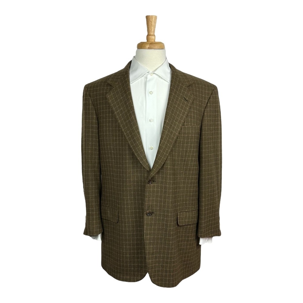 Brioni Nomentano Brown Taupe Red Check Tweed Cashmere Blazer 44R Excellent